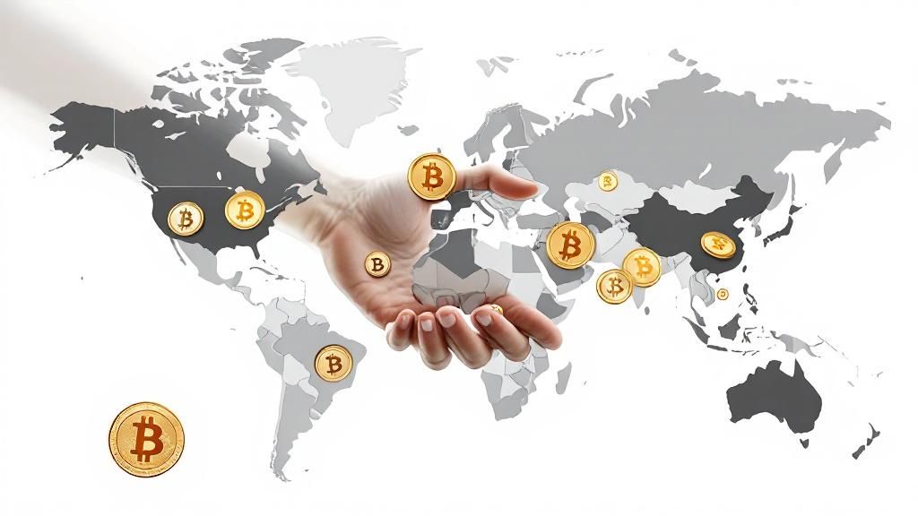 Graphs and charts showing Bitcoin adoption rates and its influence on wealth distribution across different countries.