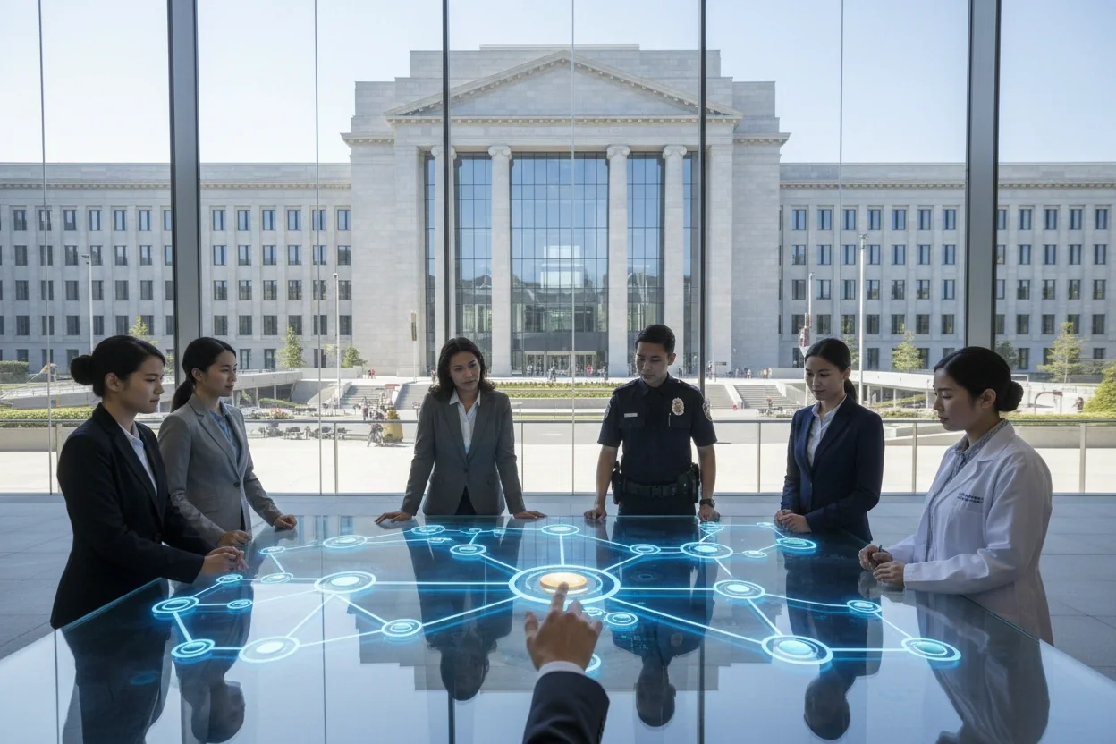 Professional image illustrating Advantages of Hybrid Blockchain for Governments