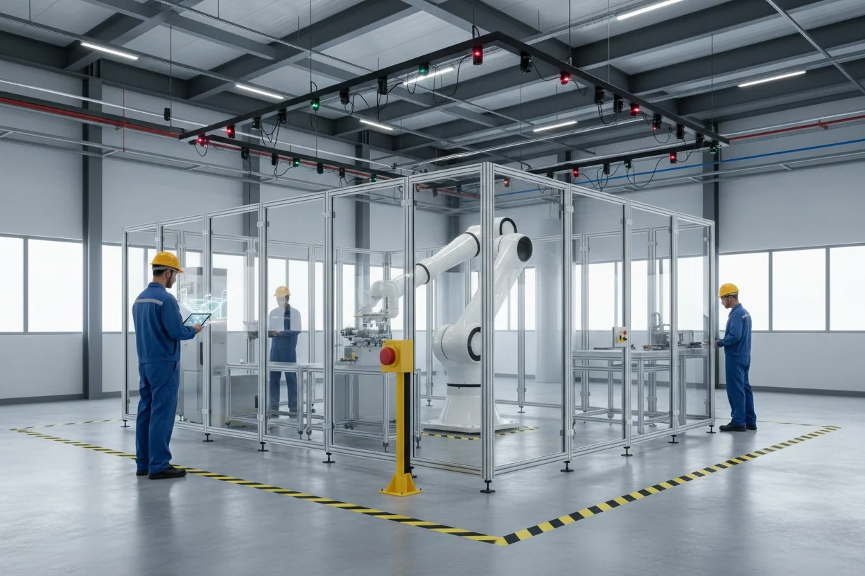 Professional image illustrating Technical Features Enhancing Robot Safety