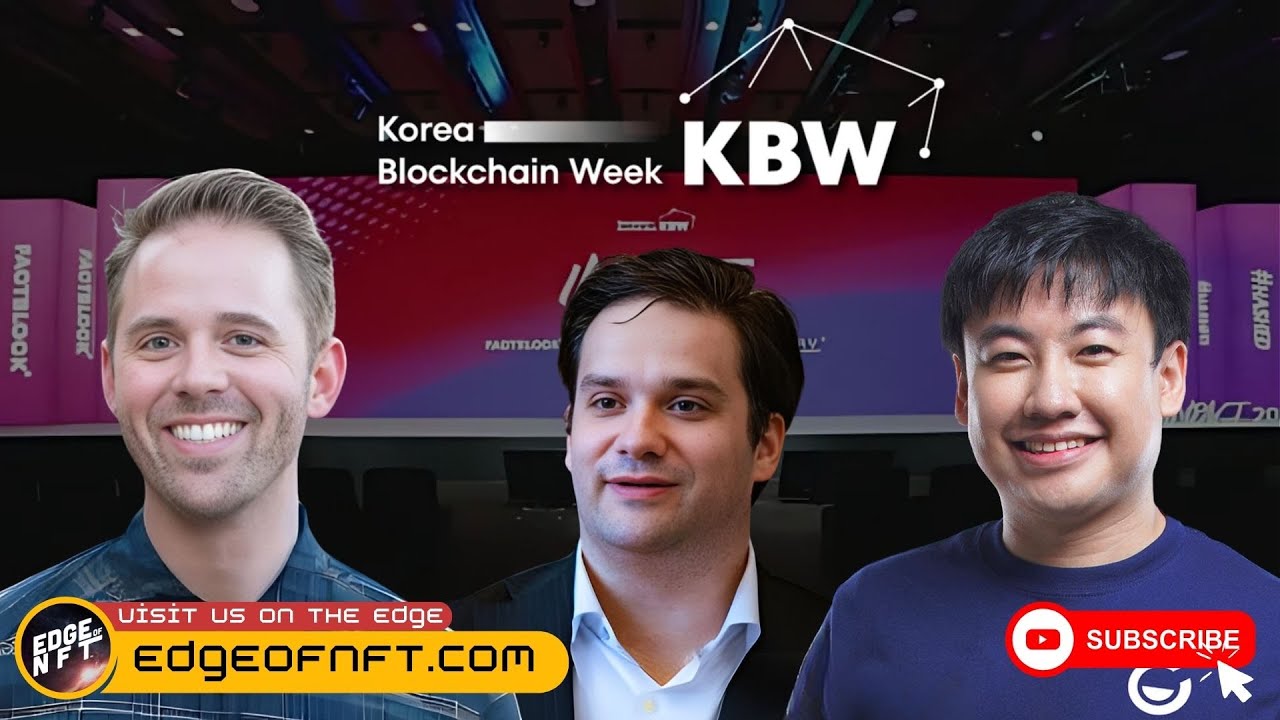 Hosts discuss gaming and blockchain with guests Arief Widiyasa, Mark Karpelès, and Andrew Saunders on the Edge of NFT podcast at Korea Blockchain Week.